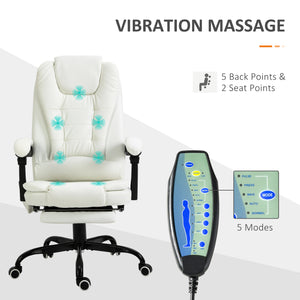 7-point vibrating massage chair with footrest, white