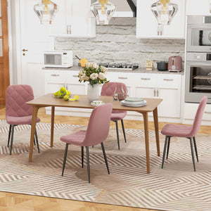 Set of 4 upholstered dining chairs with steel legs, pink