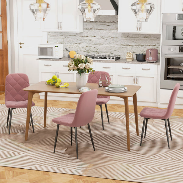 Set of 4 upholstered dining chairs with steel legs, pink