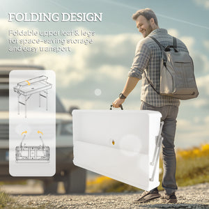Folding cooler table with drainage system
