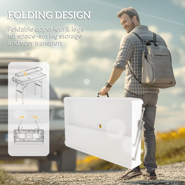 Folding cooler table with drainage system