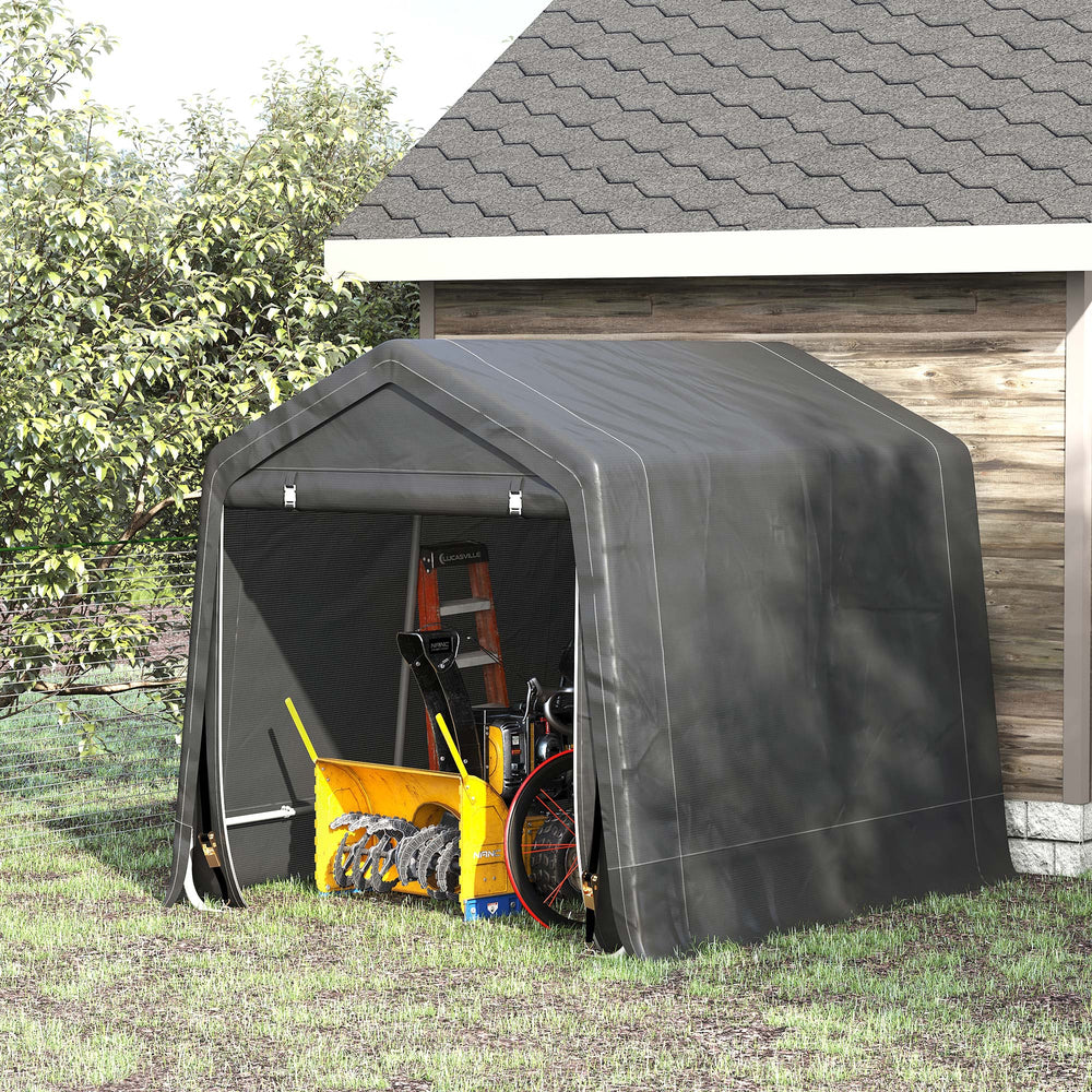 Garden shed with metal frame and double zipper, dark grey
