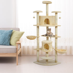 79" Cat Tree with Scratching Post, Activity Center and Toys Beige