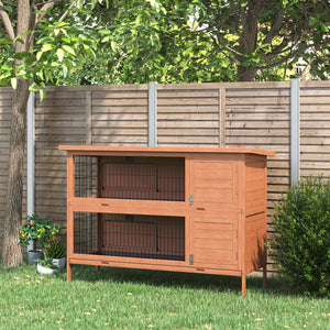 Large Wooden Pet Hutch with Locking Doors, Leak-Proof Tray and Waterproof Roof, Orange