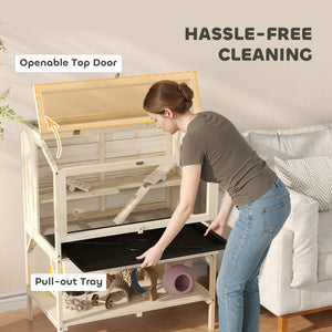 2-tier wooden hamster cage with storage and accessories