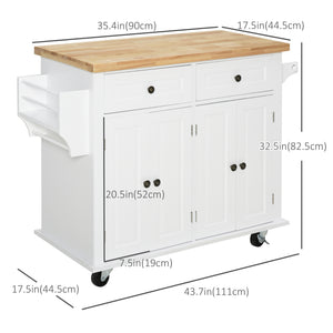Kitchen island with rubberwood storage, spice rack, towel rail