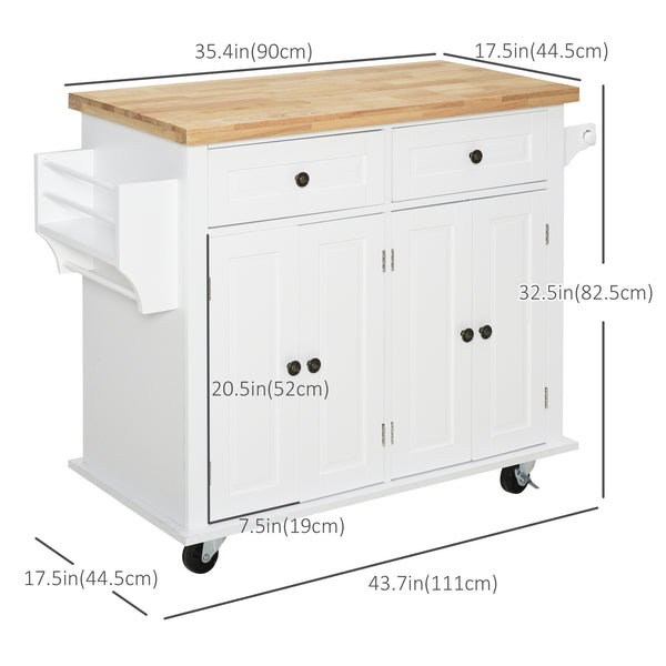 Kitchen island with rubberwood storage, spice rack, towel rail