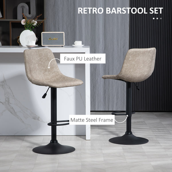 Set of 2 beige vintage leather bar stools