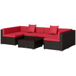 7 Piece Wicker Patio Sectional Set, Wine Red