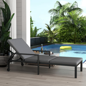 Rattan chaise longue with 5-position adjustable backrest, light grey