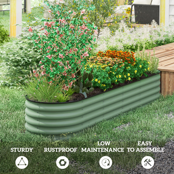 Raised galvanized steel planter with safety rim, green 