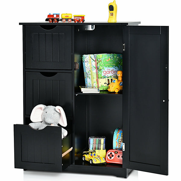 Side storage unit with 3 drawers and 1 cupboard - black