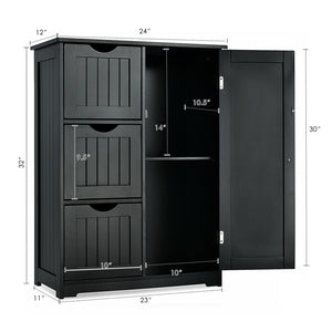 Side storage unit with 3 drawers and 1 cupboard - black