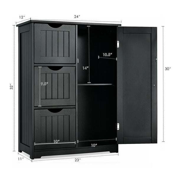 Side storage unit with 3 drawers and 1 cupboard - black