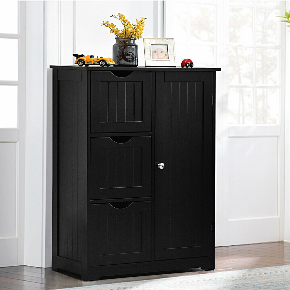 Side storage unit with 3 drawers and 1 cupboard - black