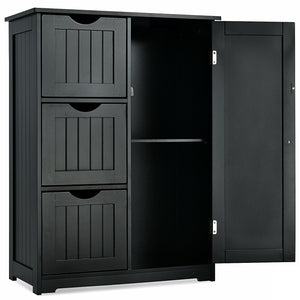 Side storage unit with 3 drawers and 1 cupboard - black
