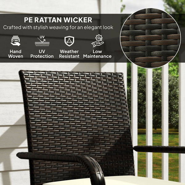 3-piece wicker garden furniture set with stackable chairs, brown