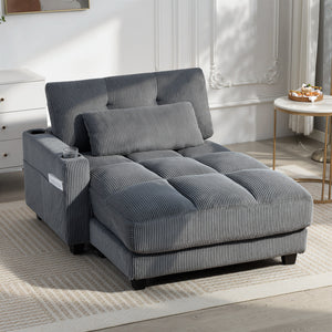Large Corduroy Reading Sofa with 2 Cup Holders, Dark Grey