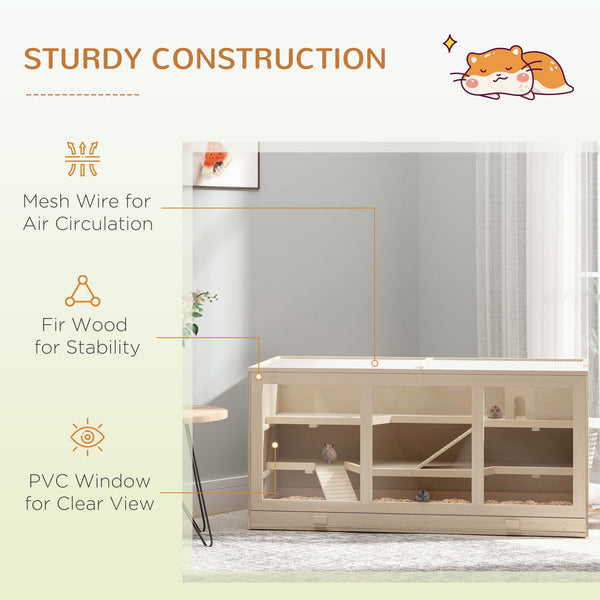 Wooden cage for hamsters and rats with slide and tray