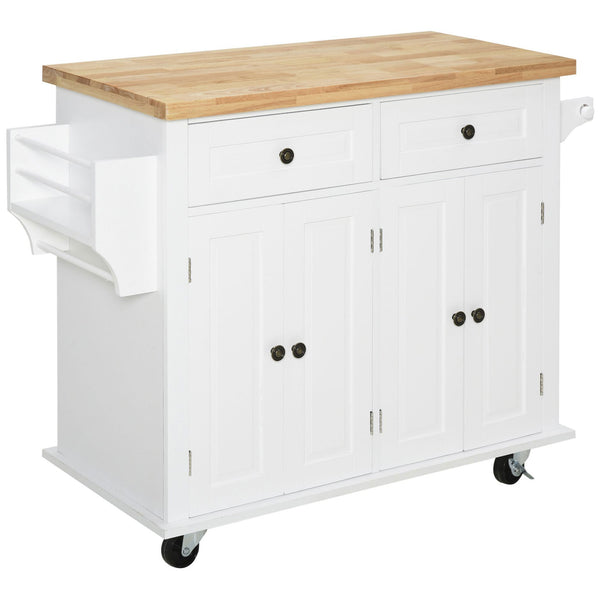 Kitchen island with rubberwood storage, spice rack, towel rail
