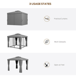 10 x 10 gazebo with curtains and mosquito nets, light grey