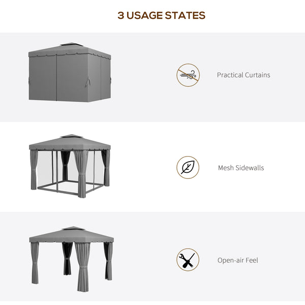 10 x 10 gazebo with curtains and mosquito nets, light grey