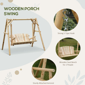 Freestanding 6.5' Wooden Loveseat Traditional Farmhouse Style Log Swing Natural Wood