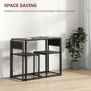 Dining table and chairs set, industrial style, for 2 people, ideal for small spaces, black