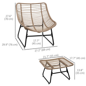 Rattan armchair with footrest