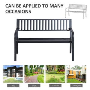 50" Steel Garden Bench, Metal Park Chair, Brown