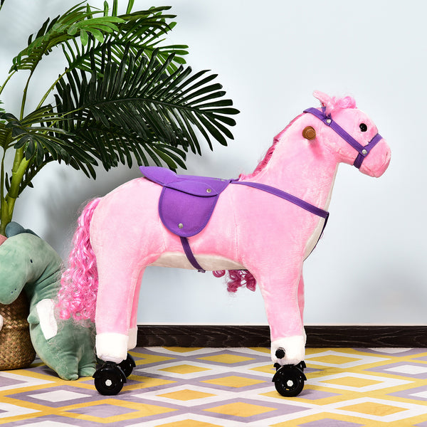 Rocking horse for toddlers, with sound and wheel, pink