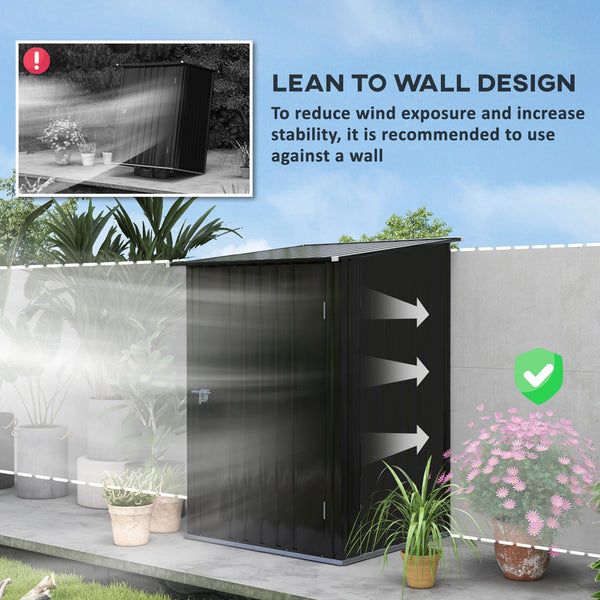 Galvanized steel garden shed with lockable door, dark grey