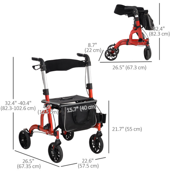Senior Walker with 8-inch Wheels Red