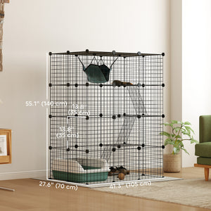4-level cat cage with hammock, platforms, ramps and accessories, black