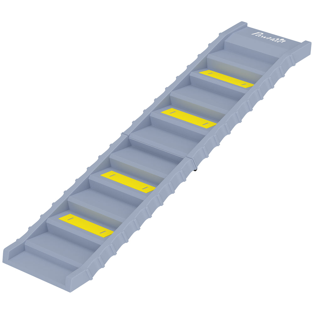 Folding dog ramp, 10 steps, 55 lb capacity, gray