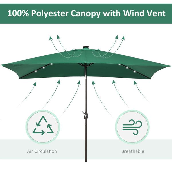 9.7-foot rectangular patio umbrella with crank handle and LED lighting 