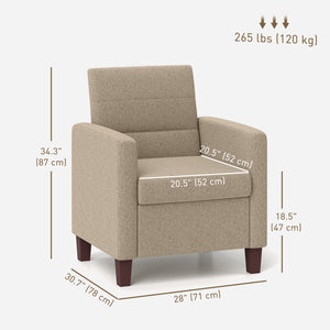 Fabric armchair with seat cushion and non-slip glides, light brown