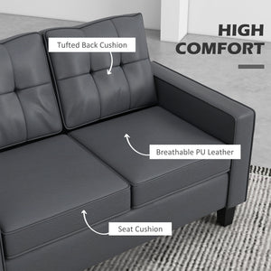Upholstered faux leather loveseat with armrests, gray