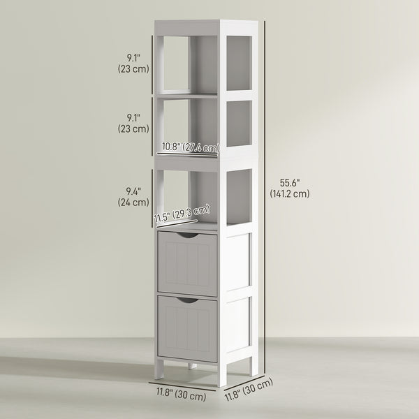 Narrow bathroom storage cabinet, white