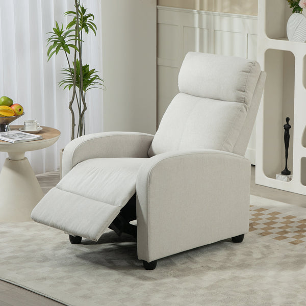 Manual fabric recliner with upholstered seat, cream white