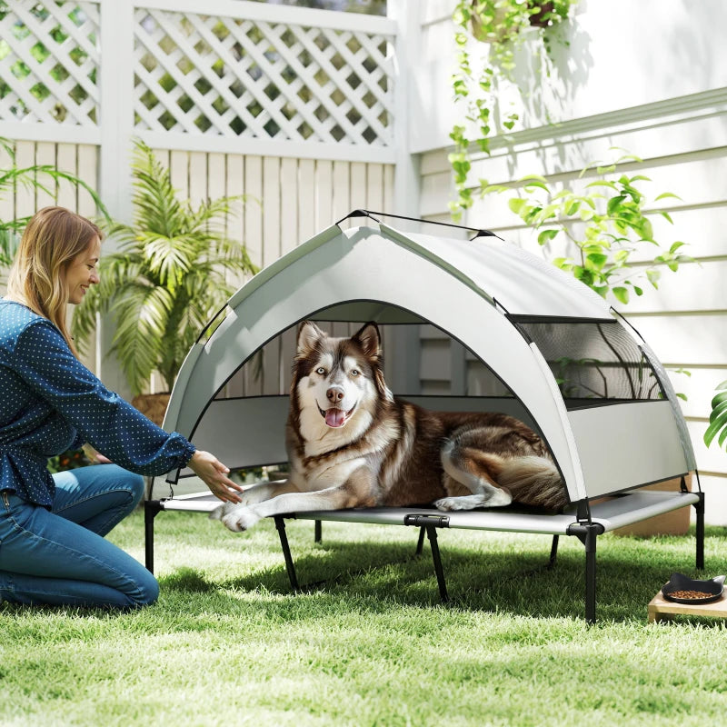 Elevated dog bed with removable canopy