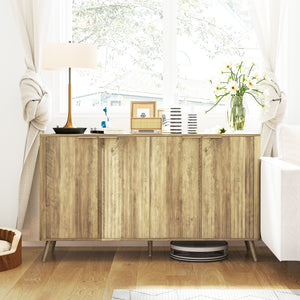 Modern Sideboard with 4 Fluted Doors and 2 Adjustable Shelves for Kitchen and Living Room, Natural