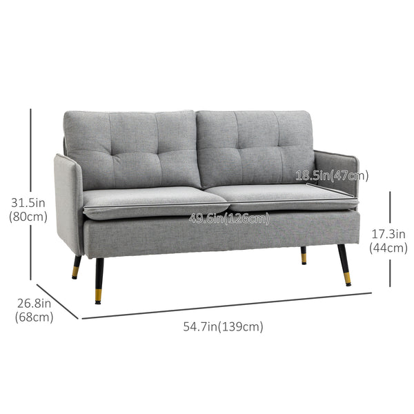 Modern 2 seater sofa with button tufting, gray