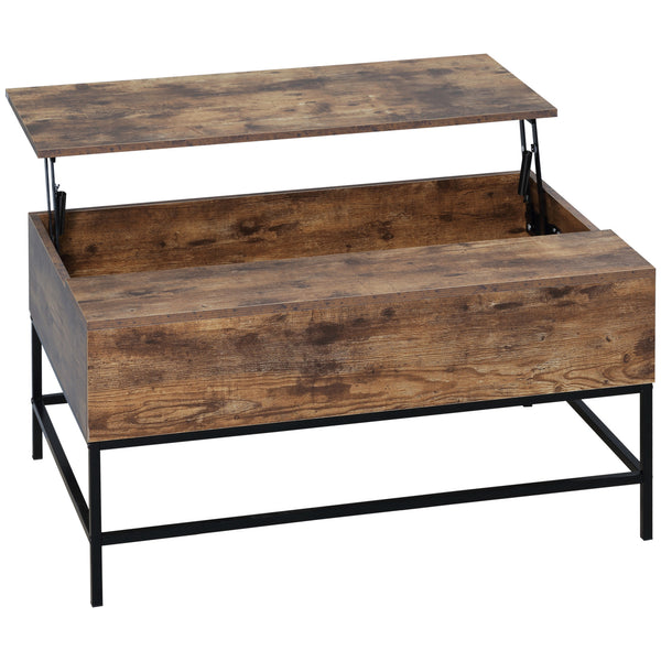 Rustic Brown Lift-Up Coffee Table for Living Room