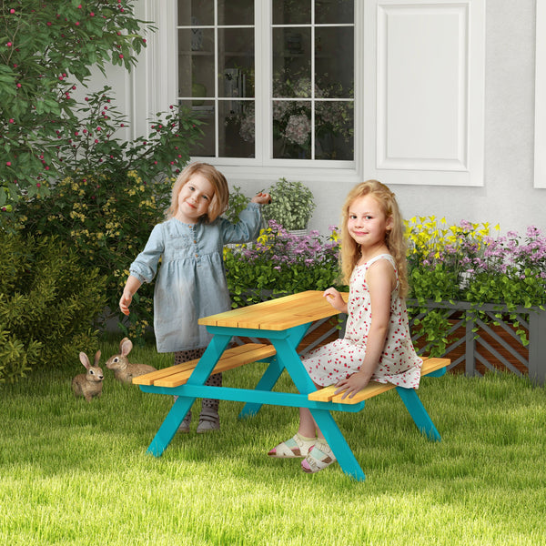 Picnic table and bench set, natural wood