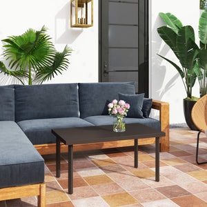 Rectangular Metal Outdoor Side Table with Faux Wood Top for Outdoor Garden, Brown