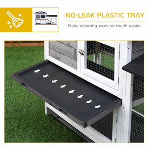 Two-tier wooden hutch with ramp and outdoor run, grey