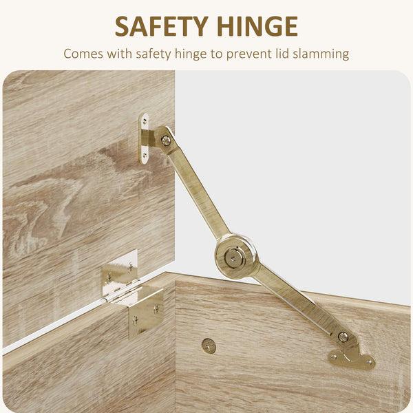 Storage chest with 2 safety hinges and hinged lid, oak