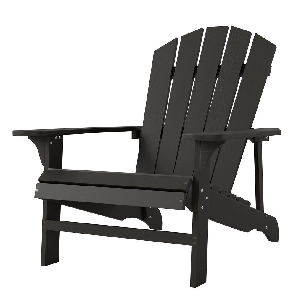 Wooden Slatted Adirondack Chair for Patio, Garden, Backyard, Fire Pit, Black