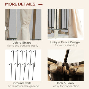 13 ft hexagonal gazebo with mosquito netting and shade curtains, beige